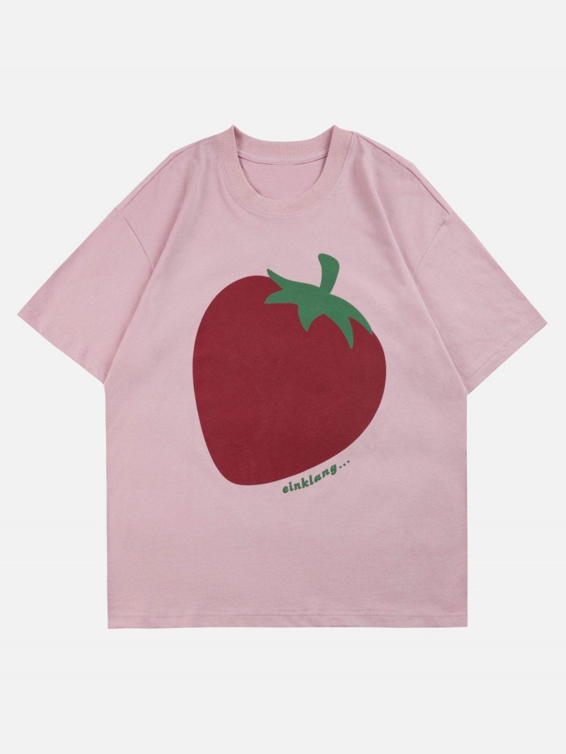 T Shirts Aelfric Eden Strawberry Print Coton Tee Noir | UFQ-87136611